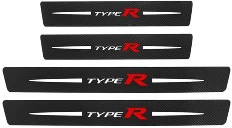 MAVNES 4 Stück Auto Einstiegsleisten Schutzfolie für Civic Type R, mit Logo Kohlefaser Türeinstiegsschutz Aufkleber Kratzfest Aufkleber,A