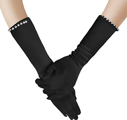 Blumenmädchen Handschuhe Pincess Pearl Lange Satin Handschuhe Lange Prinzessin Kostüm Zubehör Hochzeitskleid Perlstickerei Handschuhe Mädchen Kommunionshandschuhe für Hochzeit Party Dekoration