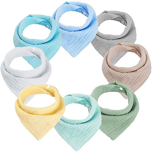 WD&CD 8 Stück Baby Dreieckstuch Lätzchen, Doppellagig Weiche & Absorbierende Musselin Halstüch Sabberlätzche mit 2 Verstellbares Druckknopf für Baby, Kleinkinder, Neugeborene, Jungen, Mädchen-Hellgrün