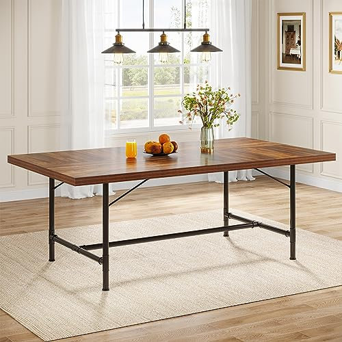 Tribesigns Esstisch, Industrieller Küchentisch für 6–8 Personen, 180 x 90 x 76 cm Rechteckiger Esstisch für Esszimmer, Küche, Wohnzimmer, mit robusten Metallbeinen, Rustikales Braun