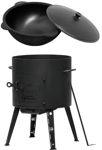 Poêle de camping Ø40 Uchag 2 mm en acier Utschak Utschag 12 l Kazan Cuve ronde Cheminée Cuisine de terrain Cuisine extérieure Poêle à ragoût Canon à goulasch