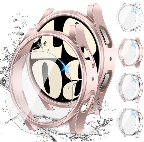 Neitra [4+4Pezzi Samsung Galaxy Watch 6 2023 40mm Custodia + Pellicola Protettiva, 4 Protettiva in Vetro Temperato + 4 Cover Rigida per PC Bumper Custodie Antigraffio per Galaxy Watch6