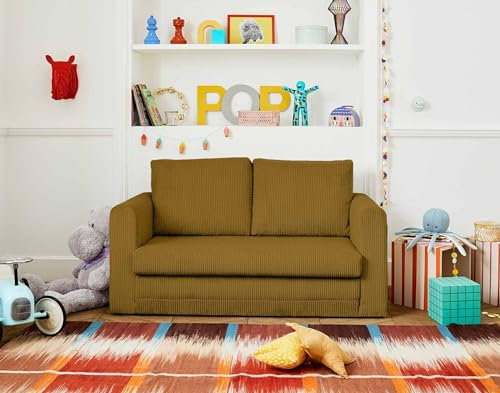 Bestmobilier Marilia - 2-Sitzer Sofa – mit Schlaffunktion – aus Cord Gelb