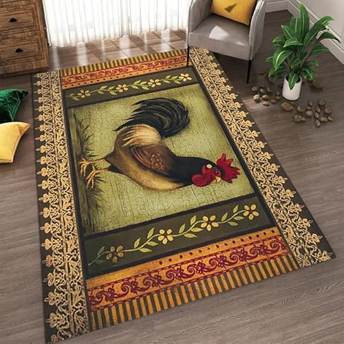 Teppich Wohnzimmer Kurzflor Grünes Huhn Kurzflor Teppich Super Soft,Tepich für Esszimmer & Schlafzimmer, Anti-Rutsch Unterseite,Kinderteppich Kinderzimmer