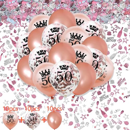 Waziwe Deko 50 Geburtstag Frau, Rosa Luftballons und Tischdeko zum 50. Geburtstag Frauen deinen Tag Unvergesslich