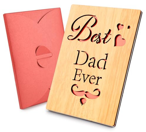XIHIRCD Vatertagskarte aus Holz für Papa, mit Umschlag Best Dad Ever Zeiten Vatertagsgrußkarten aus Holz Dankbarkeits Vater Geschenkkarte für Papa, Geburtstag, Feiertage, von Tochter und Sohn