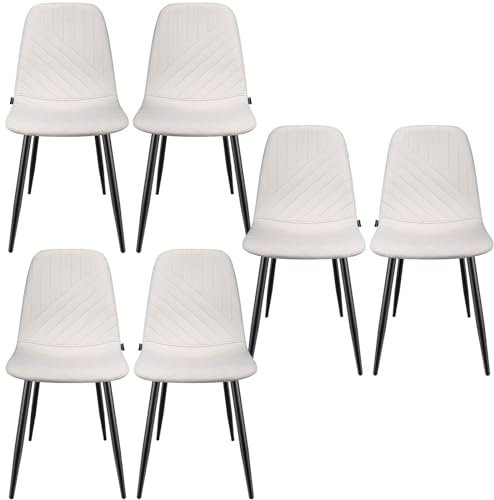 WAFTING Esszimmerstühle 6er Set, Stühle mit Leinen-Diagonalstreifen-Design und Metallgestell, Geeignet für Esszimmer, Wohnzimmer, Küchen, Schlafzimmer und Empfangsräume, Beige