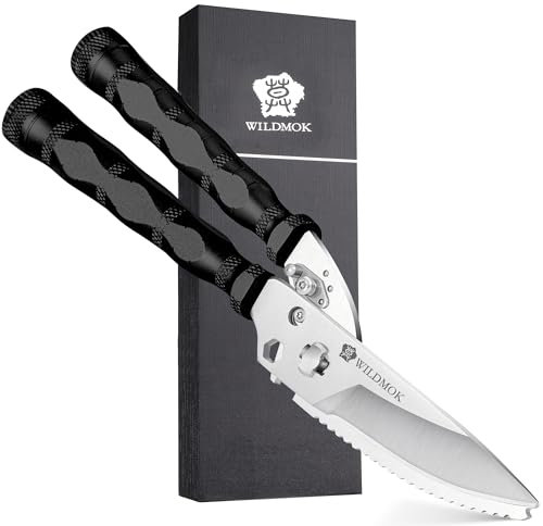 WILDMOK Hochleistungs-Geflügelschere – 21 cm-Multifunktions-Geflügelschere aus Edelstahl für den Außenbereich, ultrascharfe Küchenschere für Outdoor-Camp,Schwarz