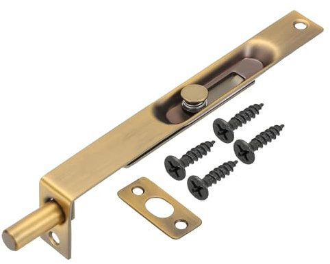 PATIKIL Verrou à Encastrer de 6 x 0,71 Pouce, Verrou de Porte-Fenêtre en Acier Inoxydable à Glissière Dissimulée pour Double Porte en Bois Composite, Bronze Jaune