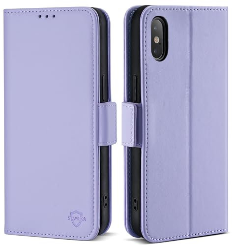 STAWLKA Wallet Case for iPhone X iPhone XS (5.8), RFID Blocking Card Holder Kickstand Magnetic Closure Flip Folio PU Leather Cover Shockproof Protective Phone Case for iPhone X/XS - Light Purple
