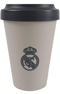 CyP Brands- Real Madrid, Vaso, Vaso para llevar, Take Away, Vaso con Tapa, Color Crema, Producto Oficial
