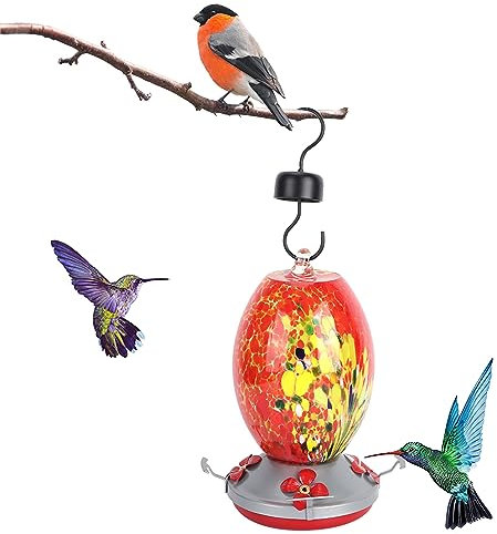 HOHXFYP Kolibri Futterspender, Bunter Vogelfutterspender Aus Glas Zum Aufhängen Im Freien, Wildvogelspender, Trinker, Futterfütterung für Den Garten, Baum und Hof Im Freien (Orange)