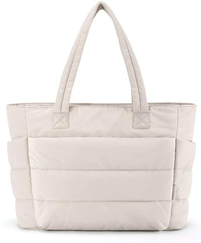 bagsmart Women's Tote Bag, Lightweight Puffer Handbag with Compartments, Shoulder Bag for Travel, Beach, Gym, Work, School