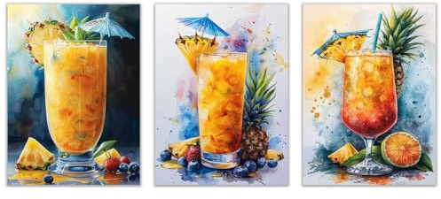 WQBQKKX 3-teiliges Set Wandbilder KüChe Bunte Früchte Wandbilder Groß Leinwand,Gelb,Grau Moderne Leinwand Bilder zur Dekoration Wanddekoration für Küchen-20x30cmx3 Ungerahmt