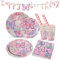 hicoosee 101 PCS Tache de Papillon Vaisselle de Fête avec Unique Decoration Anniversaire, Jetable Vaisselle ont Assiettes Gobelets Papier Pailles Serviettes, Party Assiettes pour Enfants, 20 Invités