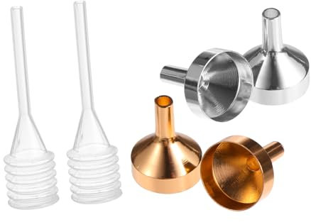Cabilock 12piezas Mini Embudos Metálicos Con Gotero De Resorte Dispensador Para Perfumes Aceites y Polvos Herramientas Portátiles Para Rellenar Frascos Pequeños Plata Goteros
