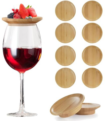 Generisch 10 Stück Weinglas Topper Holz, Wine Glass Charcuterie Topper, Bambus Weinglas Topper, für Desserts Getränke Party zubehör, Untersetzer für Vorspeisenteller und Desserts