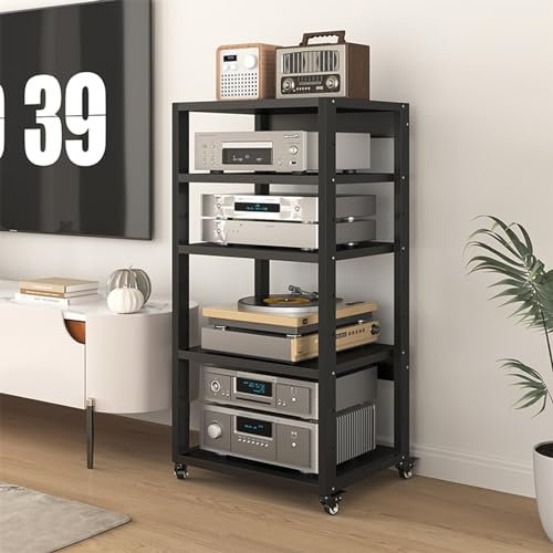 Audio-Video-Komponenten-Schrank, beweglicher Ständer für Wohnzimmer, Gaming und Aufnahmen, HiFi-Regal, Eck-TV-Ständer, Medien-Aufbewahrung, Organizer