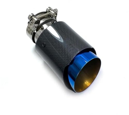 Auspuffblenden 1PCS Auto Auspuff Endrohr Matt Carbon Schwanz Ende Blau Edelstahl Gerade Schalldämpfer Spitze Flansch Für F30 Auspuffblende(IN 76mm-Out 89mm)