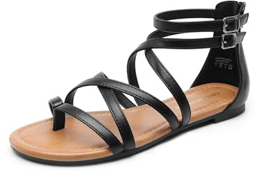 DREAM PAIRS Women's Dressy Gladiator Summer Cross Strappy Sandals Comfort Flat Casual Beach Fisherman Thong sandals,Size 8,Black-Pu,DWUMFS2502