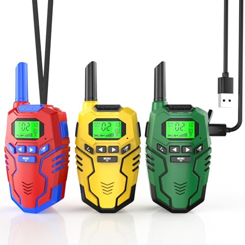 Inspireyes Walkie Talkie Kinder Aufladbar 3er Set, 2-Wege-Radio16 Kanäle, Kinderspielzeug Geeignet für Outdoor, Wandern, Reisen, Camping, Geschenke für Kinder von 3-12 Jahren