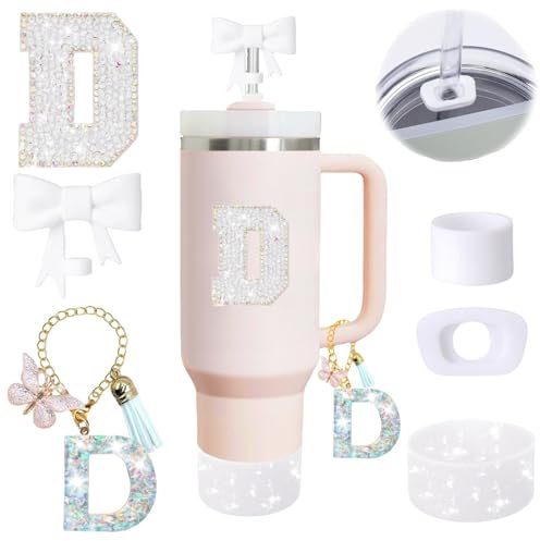 Stanley - Set di 6 accessori per tazza Stanley da 887 ml, 1200 ml, con ciondolo per maniglia, adesivo iniziale personalizzato, coperchio paglia, stivali in silicone