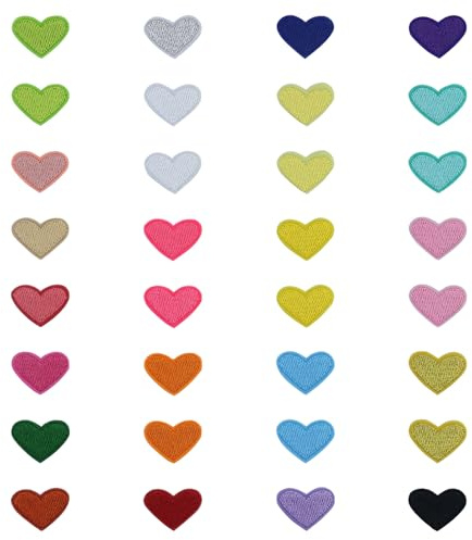32 Pezzi di Toppe a Forma di Cuore da Stirare per Bambini, Mini Ricamo di Applicazioni, Toppe a Forma di Cuore per Adulti, Patch da Stirare per Cappello, Giacca, Jeans, Zaini, Decorazione Fai Da Te