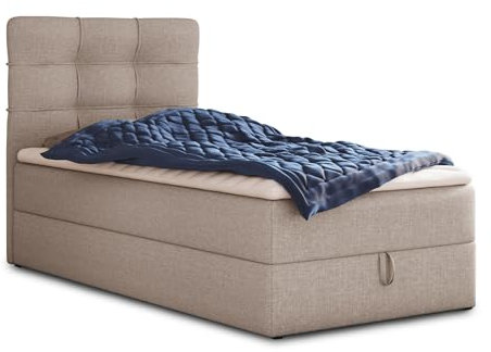 Boxspringbett Best Mini mit Bettkasten und Matratzentopper - Einzelbett mit Bonell-Matratze und Topper, Polsterbett, Bett, Schlafzimmer (120 x 200 cm, Beige (Inari 22))