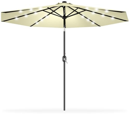 Froadp 3 m Sonnenschirm Groß, Achteckiger Strandschirm aus Polyester, Sonnenschutz Gartenschirm mit Regenschirmgriff, Tragbare Gartenschirm für Balkon Terrasse Schwimmbad (mit LED, Beige)