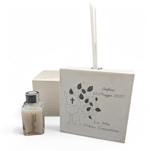 OGGETTANDO Lufterfrischer aus Kunstleder Kommunion Baum Kelch personalisiert in Box Gastgeschenk Geburt, Taufe, Kommunion, Firmung, Jubiläen, Geburtstage