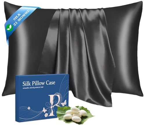 Ravmix Taie d'oreiller en Soie 100% Mûrier 21 Momme 50x70 cm Noir | Protège cheveux et peau, Réduit frisottis et ridules, Avec fermeture éclair, Naturelle, Cool, Cadeau pour Elle Lui, 1 unité