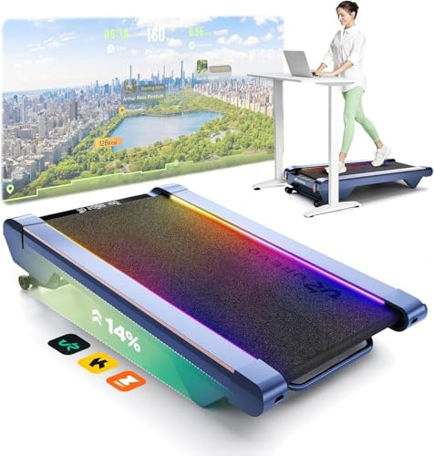 UREVO Cyberpad Tapis Roulant Inclinazione Automatica Del 14% Con SmartAPP, Tapirulan Elettrico Professionale, Telecomando LED,Motore Silenziosa &Senza Spazzolee,Walking Pad per Casa/Uffcio
