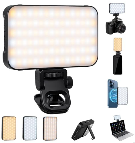 YOHOOLYO Portable Selfie Light 96 LED CRI95 2000mAh 360° Rechargeable,with Clip and Camera Tripod Adapter, 3 Lighting Modes, Diffuser Suitable for Phone Camera,Makeup,Laptop Conferencing,TikTok,Vlog