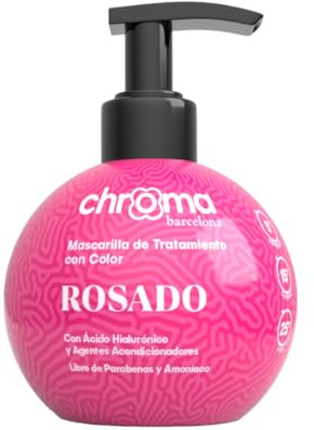 Chroma Barcelona - Mascarilla de Tratamiento con Color Semi Permanente, enriquecidas con Ácido Hialurónico, 250 ml - 23 colores. (Rosado)