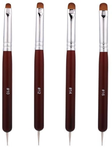 4pcs French Nail Brush Set, Pinceau French Tip Double-Tête avec Dotting Tool Taille 10# 12# 14# 16# Manche en Bois Nail Art Design Pen pour Manucure Professionnelle Clean Up Detailing Liner