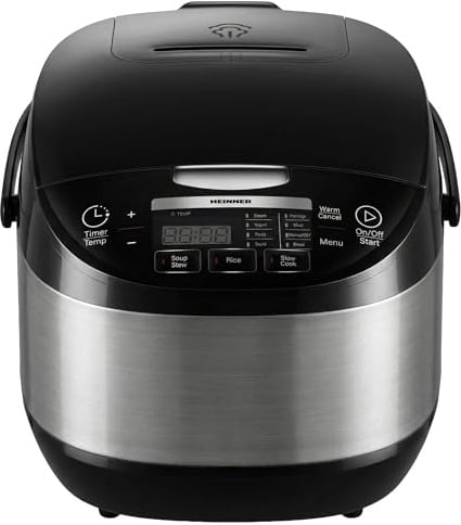HEINNER Multicooker HMCK-5BK, 5 L, 770–918 W, Touch-Bedienfeld, LED-Display, 24-Stunden-Timer, Warmhaltefunktion, abnehmbarer Antihaft-Topf, Dampfgareinsatz, Schwarz