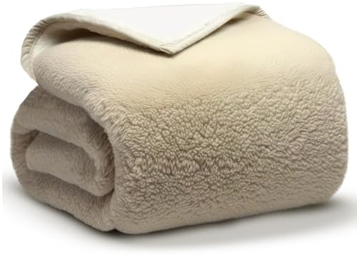 Slaapspeciaal Kuscheldecke 150x200cm - Warme Sherpa Wolldecke & Sofadecke [500 g/m2] - Flauschige Couch- und Wohndecke - Creme