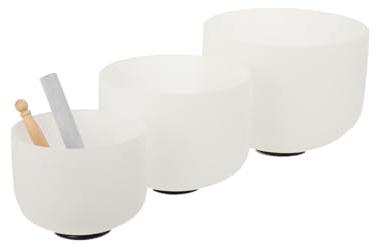 Mreryyse Set of 3 Crystal Singing Bowl 8/10/12in - Random Delivery of Tones | Singing Bowl with Suede Mallet, 99.99% Pure Quartz, Crystal Quartz Bowls for Sound Healing & Yoga Meditation