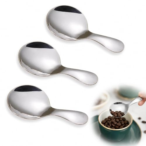 3PCS Mini Dessert Spoons - 304 Stainless Steel Small Spoons - Short Handle Sugar Spoon for Coffee Tea Spice Stirring - 9 x 4.5 cm
