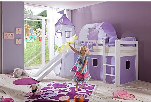 Relita Spielbett mit 4tlg. Stoffset lila/weiß, Buche massiv weiß lackiert