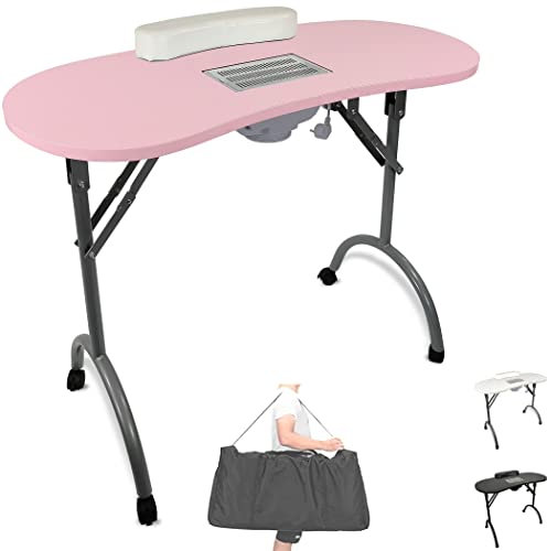 Beltom® Maniküretisch mit Absaugung Nageltisch Tragbaresmanikürtisch Mobilesmanikürtisch - 12 KG - 98 x 44 x 77 cm - Pink