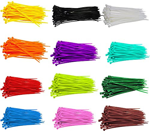 1200 Pezzi 3 x 100 mm Fascette Autobloccanti, Set di Fascette in Nylon Colorato, Fascette Regolabili, Fascette in Plastica, per la Gestione dei Cavi (12 Colori)
