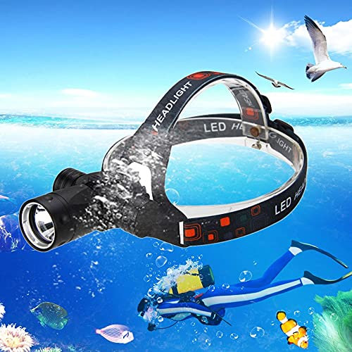 XAEIOW 6000 Lumens Tauchlampe, IPX8 Wasserdichter Unterwasser Kopflampe Stirnlampe für Tauchsport, Wandern, Camping, Nachtfischen, Reparatur
