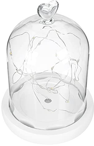 Cabilock 1 Satz Deko Glasglocke mit Lichterkette und Teller Rose Glashaube Herz Glaskuppel Glas Kuppel Glocke Haube Cloche für Wohnzimmer Tischdeko Hochzeit Geburtstag Weihnachten Geschenke