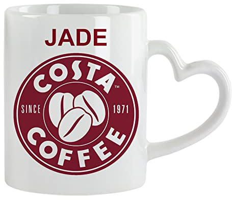 Giftme Personalised with Any Name Costa Unique Heart Handle Ceramic Mug for Coffee & Tea. (White Heart Handle)