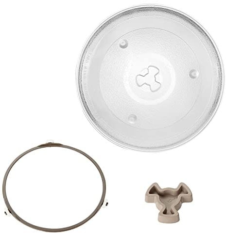 JMIATRY Plato giratorio de cristal para microondas, 270 mm de repuesto con 6 fijadores, placa de vidrio para microondas con anillo giratorio y soporte