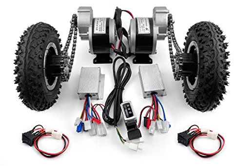 Dual Drive Electric Cart Conversion Kit Easy Carry 200kg 8 Inch Wheel Set for DIY Electrical Pull Barrow Trolley Capacity 400lbs with Reverse (Max 3kph)