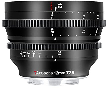 7Artisans Obiettivo Cine ultra grandangolare APS-C da 12 mm, T2.9, con grande apertura, messa a fuoco fissa manuale, lente cinematografica a bassa distorsione, compatibile con Canon R Mount EOS R,