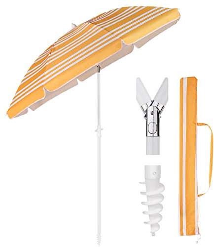 Sekey 160 cm Sonnenschirm Balkon mit Bodenhülse & Schutzhülle, Neigungs und Höhenverstellung, Sonnenschirm Strand für Balkon, Garten & Terrasse, Runder Sonnenschutz UPF 50+