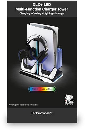 Imp Gaming DLX LED Twin Charging Tower With Cooling Fans & Game Storage Stand PlayStation 5
